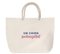 Otshirt Sac de Plage Un Chien Ca Change Tout - Beach Bag - Idée Sac de Plage Cadeau Anniversaire Fête Original Famille Travail Départ Collègue Retraite Noël. - Bordeaux&Bleu - 2