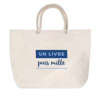 Otshirt Sac de Plage Un Livre Puis Mille - Beach Bag - Idée Sac de Plage Cadeau Anniversaire Fête Original Famille Travail Départ Collègue Retraite Noël. - Bleu&Gris - 4