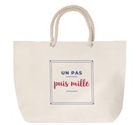 Otshirt Sac de Plage Un Pas Puis Mille - Beach Bag - Idée Sac de Plage Cadeau Anniversaire Fête Original Famille Travail Départ Collègue Retraite Noël. - Bordeaux&Bleu - 3