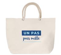Otshirt Sac de Plage Un Pas Puis Mille - Beach Bag - Idée Sac de Plage Cadeau Anniversaire Fête Original Famille Travail Départ Collègue Retraite Noël. - Bleu - 4