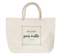 Otshirt Sac de Plage Un Pas Puis Mille - Beach Bag - Idée Sac de Plage Cadeau Anniversaire Fête Original Famille Travail Départ Collègue Retraite Noël. - Vert - 3