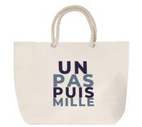 Otshirt Sac de Plage Un Pas Puis Mille - Beach Bag - Idée Sac de Plage Cadeau Anniversaire Fête Original Famille Travail Départ Collègue Retraite Noël. - Bleu&Gris - 1
