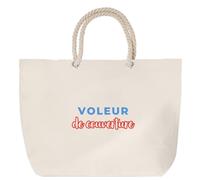 Otshirt Sac de Plage Voleur de Couverture - Beach Bag - Idée Sac de Plage Cadeau Anniversaire Fête Original Famille Travail Départ Collègue Retraite Noël. - Bleu&Rouge - 2