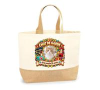 Otshirt Sac en Jute Photo Personnalisé - Chat de Garde Dort Pendant le Service | Cabas Coton Lourd 18 L 48 × 37 × 13 cm Fond Large avec Votre Photo | Marché Shopping | Idée Cadeau Noël Crémaillère