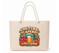 Otshirt Sac Isotherme Couture et apéro, le reste c'est du bonus | Grand Cabas 23 L Coton Doublure Aluminium Zippé | Pique-Nique Courses Plage | Idée Cadeau Couturier Couturière Noël Merci