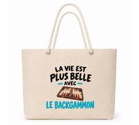 Otshirt Sac Isotherme La vie est plus belle avec le backgammon | Grand Cabas 23 L Coton Doublure Aluminium Zippé | Pique-Nique Courses Plage | Idée Cadeau Noël Merci