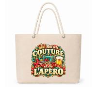 Otshirt Sac Isotherme Roi de la couture et de l'apéro | Grand Cabas 23 L Coton Doublure Aluminium Zippé | Pique-Nique Courses Plage | Idée Cadeau Couturier Noël Merci