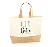 Otshirt Sac Jute 61 ans et plus belle que jamais | Bag | Idée Sac Cadeau Anniversaire Plage Marché Fête Original Famille Travail Départ Collègue Retraite