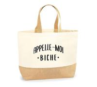 Otshirt Sac Jute Appelle moi Biche | Cabas de Plage Courses Coton et Toile de Jute | Idée Cadeau Surnom Humour Drôle Marrant Couple Amour Original Anniversaire