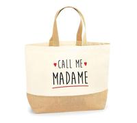 Otshirt Sac Jute Call me Madame | Cabas de Plage Courses Coton et Toile de Jute | Idée Cadeau Petite Amie Copine Femme Parfaite Drôle Humour Original Anniversaire Amour Unique
