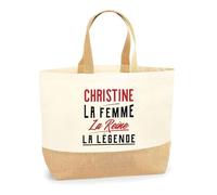 Otshirt Sac Jute Christine la Femme la Reine la Légende | Cabas de Plage Courses Coton et Toile de Jute | Idée Cadeau Petite Amie Copine Maman Amour Humour Noël Anniversaire Fête des Mères