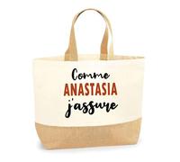 Otshirt Sac Jute Comme Anastasia J'assure - Cabas de Plage Courses et Toile de Jute - Idée Cadeau Femme Personnalisable Anniversaire Fête Original Travail Départ Collègue Retraite Noël.