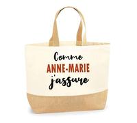 Otshirt Sac Jute Comme AnneMarie J'assure - Cabas de Plage Courses et Toile de Jute - Idée Cadeau Femme Personnalisable Anniversaire Fête Original Travail Départ Collègue Retraite Noël.