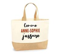 Otshirt Sac Jute Comme AnneSophie J'assure - Cabas de Plage Courses et Toile de Jute - Idée Cadeau Femme Personnalisable Anniversaire Fête Original Travail Départ Collègue Retraite Noël.