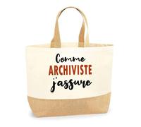 Otshirt Sac Jute Comme Archiviste J'assure - Cabas de Plage Courses et Toile de Jute - Idée Cadeau Femme Personnalisable Anniversaire Fête Original Travail Départ Collègue Retraite Noël.
