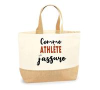Otshirt Sac Jute Comme Athlète J'assure - Cabas de Plage Courses et Toile de Jute - Idée Cadeau Femme Personnalisable Anniversaire Fête Original Travail Départ Collègue Retraite Noël.