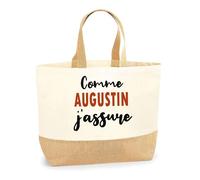 Otshirt Sac Jute Comme Augustin J'assure - Cabas de Plage Courses et Toile de Jute - Idée Cadeau Femme Personnalisable Anniversaire Fête Original Travail Départ Collègue Retraite Noël.