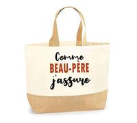 Otshirt Sac Jute Comme Beau-Père J'assure - Cabas de Plage Courses et Toile de Jute - Idée Cadeau Femme Personnalisable Anniversaire Fête Original Travail Départ Collègue Retraite Noël.