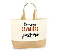 Otshirt Sac Jute Comme Cavalière J'assure - Cabas de Plage Courses et Toile de Jute - Idée Cadeau Femme Personnalisable Anniversaire Fête Original Travail Départ Collègue Retraite Noël.