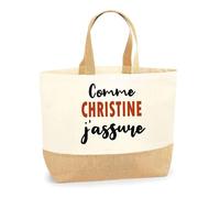 Otshirt Sac Jute Comme Christine J'assure - Cabas de Plage Courses et Toile de Jute - Idée Cadeau Femme Personnalisable Anniversaire Fête Original Travail Départ Collègue Retraite Noël.