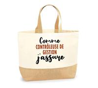 Otshirt Sac Jute Comme Contrôleuse de gestion J'assure - Cabas de Plage Courses et Toile de Jute - Idée Cadeau Femme Personnalisable Anniversaire Fête Original Travail Départ Collègue Retraite Noël.