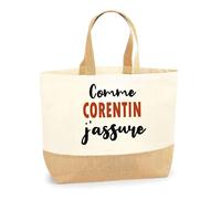 Otshirt Sac Jute Comme Corentin J'assure - Cabas de Plage Courses et Toile de Jute - Idée Cadeau Femme Personnalisable Anniversaire Fête Original Travail Départ Collègue Retraite Noël.