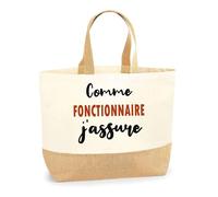 Otshirt Sac Jute Comme Fonctionnaire J'assure - Cabas de Plage Courses et Toile de Jute - Idée Cadeau Femme Personnalisable Anniversaire Fête Original Travail Départ Collègue Retraite Noël.
