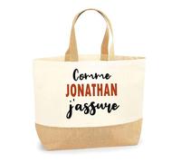Otshirt Sac Jute Comme Jonathan J'assure - Cabas de Plage Courses et Toile de Jute - Idée Cadeau Femme Personnalisable Anniversaire Fête Original Travail Départ Collègue Retraite Noël.