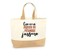 Otshirt Sac Jute Comme Joueuse de pétanque J'assure - Cabas de Plage Courses et Toile de Jute - Idée Cadeau Femme Personnalisable Anniversaire Fête Original Travail Départ Collègue Retraite Noël.
