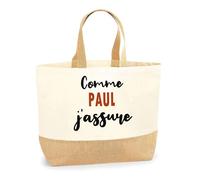 Otshirt Sac Jute Comme Paul J'assure - Cabas de Plage Courses et Toile de Jute - Idée Cadeau Femme Personnalisable Anniversaire Fête Original Travail Départ Collègue Retraite Noël.