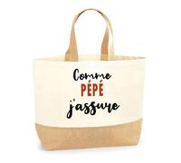 Otshirt Sac Jute Comme Pépé J'assure - Cabas de Plage Courses et Toile de Jute - Idée Cadeau Femme Personnalisable Anniversaire Fête Original Travail Départ Collègue Retraite Noël.