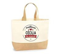 Otshirt Sac Jute de la Meilleure Cécilia du monde 1- Cabas de Plage Courses et Toile de Jute - Idée Cadeau Femme Personnalisable Anniversaire Fête Original Travail Départ Collègue Retraite Noël.