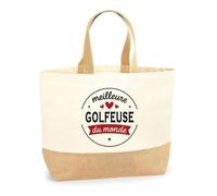 Otshirt Sac Jute de la Meilleure Golfeuse du monde 1- Cabas de Plage Courses et Toile de Jute - Idée Cadeau Femme Personnalisable Anniversaire Fête Original Travail Départ Collègue Retraite Noël.