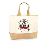 Otshirt Sac Jute de la Meilleure Lucienne du monde 1- Cabas de Plage Courses et Toile de Jute - Idée Cadeau Femme Personnalisable Anniversaire Fête Original Travail Départ Collègue Retraite Noël.