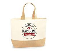 Otshirt Sac Jute de la Meilleure MarieLine du monde 1- Cabas de Plage Courses et Toile de Jute - Idée Cadeau Femme Personnalisable Anniversaire Fête Original Travail Départ Collègue Retraite Noël.