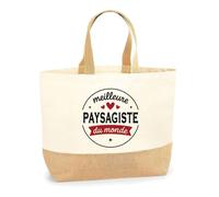 Otshirt Sac Jute de la Meilleure Paysagiste du monde 1- Cabas de Plage Courses et Toile de Jute - Idée Cadeau Femme Personnalisable Anniversaire Fête Original Travail Départ Collègue Retraite Noël.