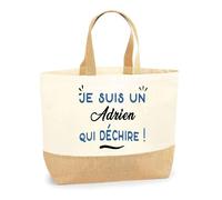 Otshirt Sac Jute d'un Adrien qui déchire - Cabas de Plage Courses et Toile de Jute - Idée Cadeau Femme Personnalisable Anniversaire Fête Original Travail Départ Collègue Retraite Noël.