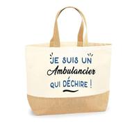 Otshirt Sac Jute d'un Ambulancier qui déchire - Cabas de Plage Courses et Toile de Jute - Idée Cadeau Femme Personnalisable Anniversaire Fête Original Travail Départ Collègue Retraite Noël.