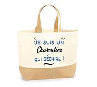 Otshirt Sac Jute d'un Charcutier qui déchire - Cabas de Plage Courses et Toile de Jute - Idée Cadeau Femme Personnalisable Anniversaire Fête Original Travail Départ Collègue Retraite Noël.
