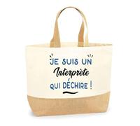 Otshirt Sac Jute d'un Interprète qui déchire - Cabas de Plage Courses et Toile de Jute - Idée Cadeau Femme Personnalisable Anniversaire Fête Original Travail Départ Collègue Retraite Noël.