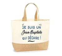 Otshirt Sac Jute d'un Jean-Baptiste qui déchire - Cabas de Plage Courses et Toile de Jute - Idée Cadeau Femme Personnalisable Anniversaire Fête Original Travail Départ Collègue Retraite Noël.