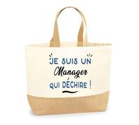 Otshirt Sac Jute d'un Manager qui déchire - Cabas de Plage Courses et Toile de Jute - Idée Cadeau Femme Personnalisable Anniversaire Fête Original Travail Départ Collègue Retraite Noël.