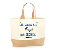Otshirt Sac Jute d'un Papé qui déchire - Cabas de Plage Courses et Toile de Jute - Idée Cadeau Femme Personnalisable Anniversaire Fête Original Travail Départ Collègue Retraite Noël.