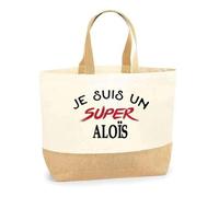 Otshirt Sac Jute d'un Super Aloïs - Cabas de Plage Courses et Toile de Jute - Idée Cadeau Femme Personnalisable Anniversaire Fête Original Travail Départ Collègue Retraite Noël.