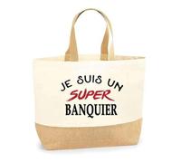 Otshirt Sac Jute d'un Super Banquier - Cabas de Plage Courses et Toile de Jute - Idée Cadeau Femme Personnalisable Anniversaire Fête Original Travail Départ Collègue Retraite Noël.
