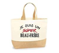 Otshirt Sac Jute d'un Super Beau-frère - Cabas de Plage Courses et Toile de Jute - Idée Cadeau Femme Personnalisable Anniversaire Fête Original Travail Départ Collègue Retraite Noël.