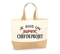 Otshirt Sac Jute d'un Super Chef de projet - Cabas de Plage Courses et Toile de Jute - Idée Cadeau Femme Personnalisable Anniversaire Fête Original Travail Départ Collègue Retraite Noël.