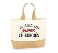 Otshirt Sac Jute d'un Super Chirurgien - Cabas de Plage Courses et Toile de Jute - Idée Cadeau Femme Personnalisable Anniversaire Fête Original Travail Départ Collègue Retraite Noël.