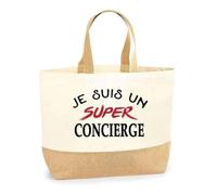 Otshirt Sac Jute d'un Super Concierge - Cabas de Plage Courses et Toile de Jute - Idée Cadeau Femme Personnalisable Anniversaire Fête Original Travail Départ Collègue Retraite Noël.