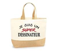 Otshirt Sac Jute d'un Super Dessinateur - Cabas de Plage Courses et Toile de Jute - Idée Cadeau Femme Personnalisable Anniversaire Fête Original Travail Départ Collègue Retraite Noël.